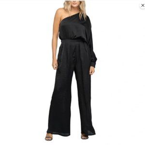 New! Rivet Utility Women's Flirt One-Sleeve Satin Jumpsuit Black 3XL